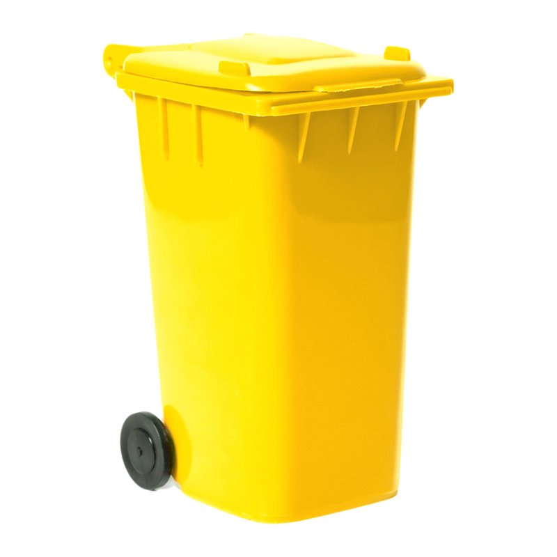 Yellow Recycling Bin With Plastic