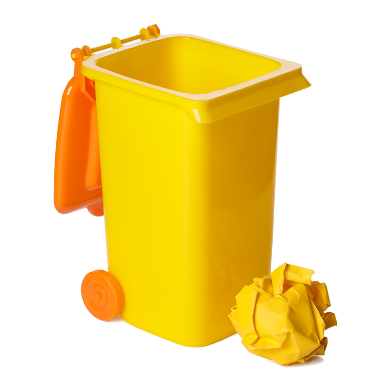 Yellow Recycling Bin With Plastic
